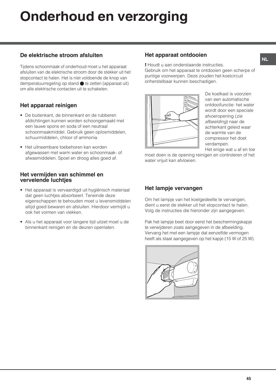 Onderhoud en verzorging | Hotpoint Ariston Bajo encimera BTS 1622-HA User Manual | Page 45 / 48