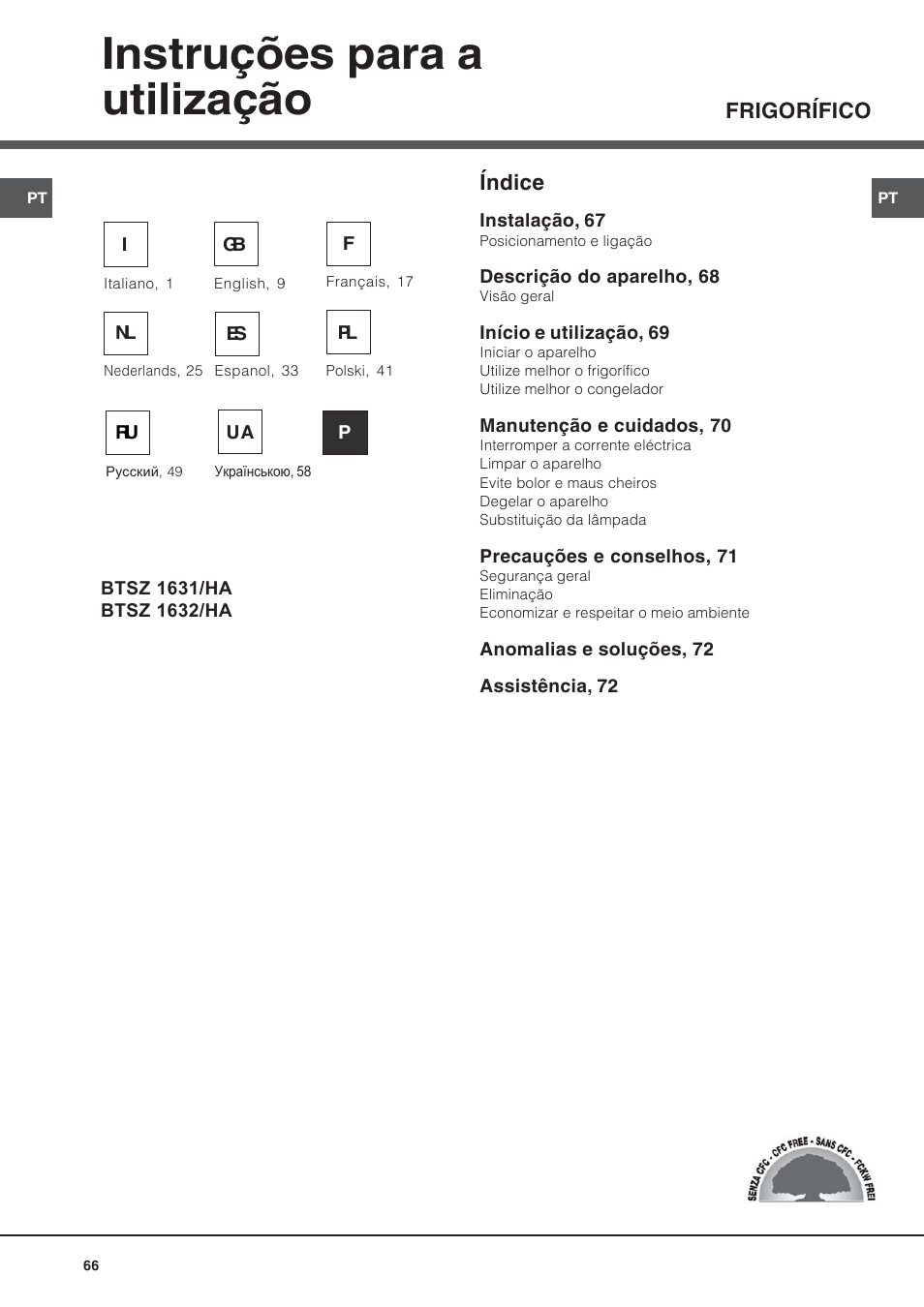 65328pt, Instruções para a utilização | Hotpoint Ariston Bajo encimera BTSZ 1632-HA User Manual | Page 66 / 72