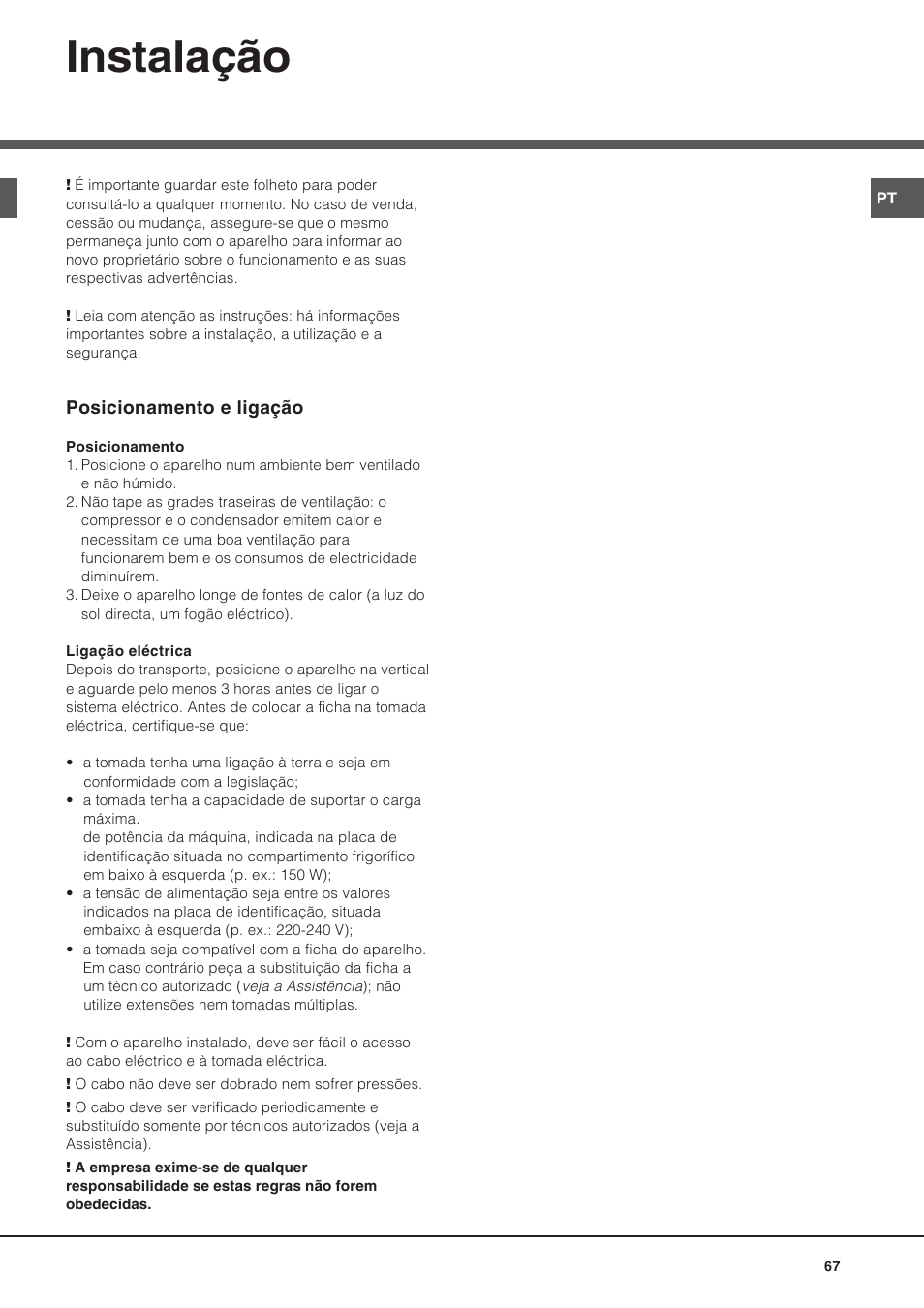 Instalação | Hotpoint Ariston Bajo encimera BTSZ 1632-HA User Manual | Page 67 / 72