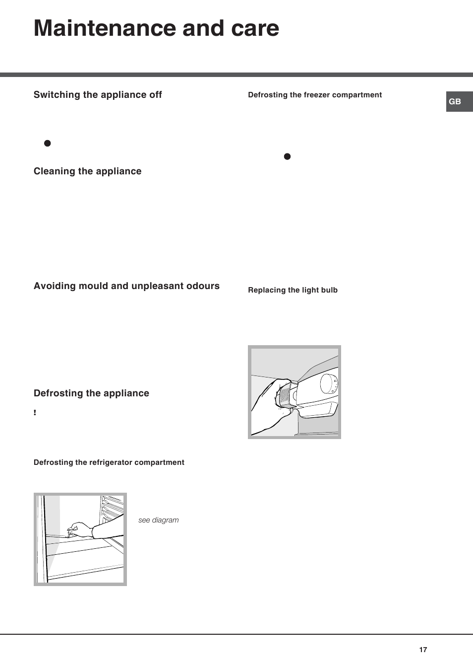 Maintenance and care | Hotpoint Ariston Doble puerta BD 2922 EU-HA User Manual | Page 17 / 52