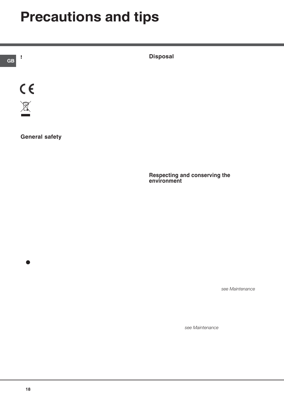 Precautions and tips | Hotpoint Ariston Doble puerta BD 2922 EU-HA User Manual | Page 18 / 52