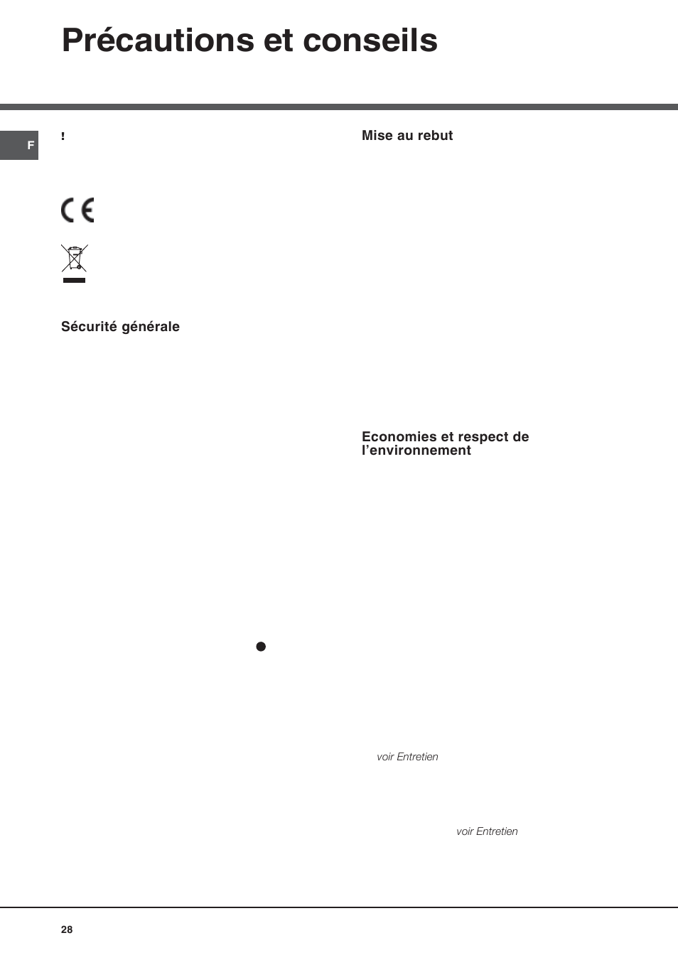 Précautions et conseils | Hotpoint Ariston Doble puerta BD 2922 EU-HA User Manual | Page 28 / 52