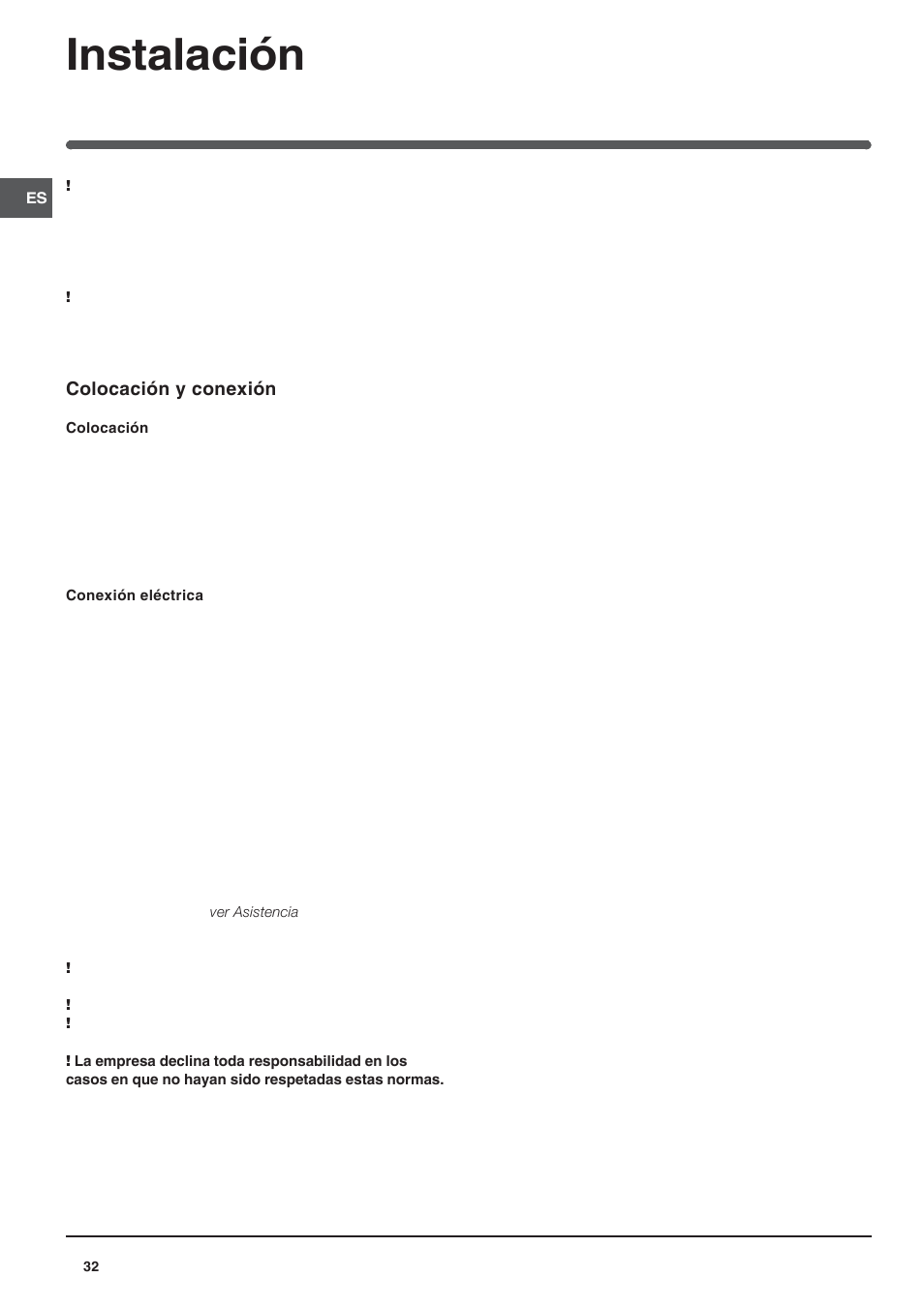 Instalación | Hotpoint Ariston Doble puerta BD 2922 EU-HA User Manual | Page 32 / 52