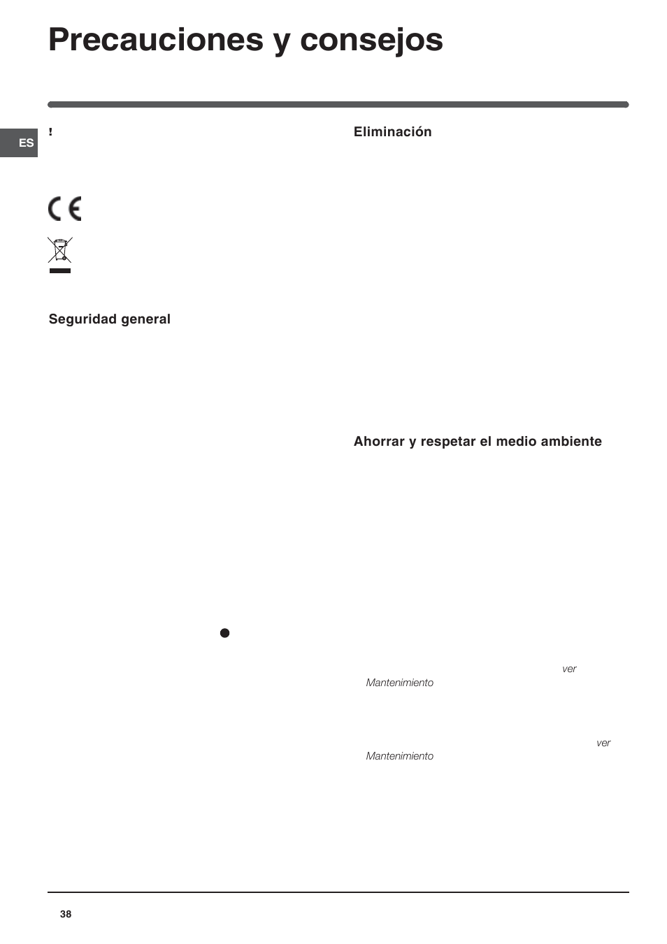 Precauciones y consejos | Hotpoint Ariston Doble puerta BD 2922 EU-HA User Manual | Page 38 / 52
