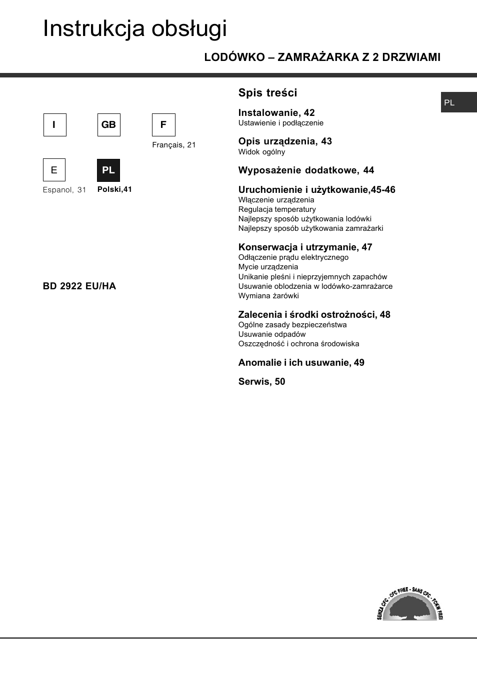 Hotpoint Ariston Doble puerta BD 2922 EU-HA User Manual | Page 41 / 52