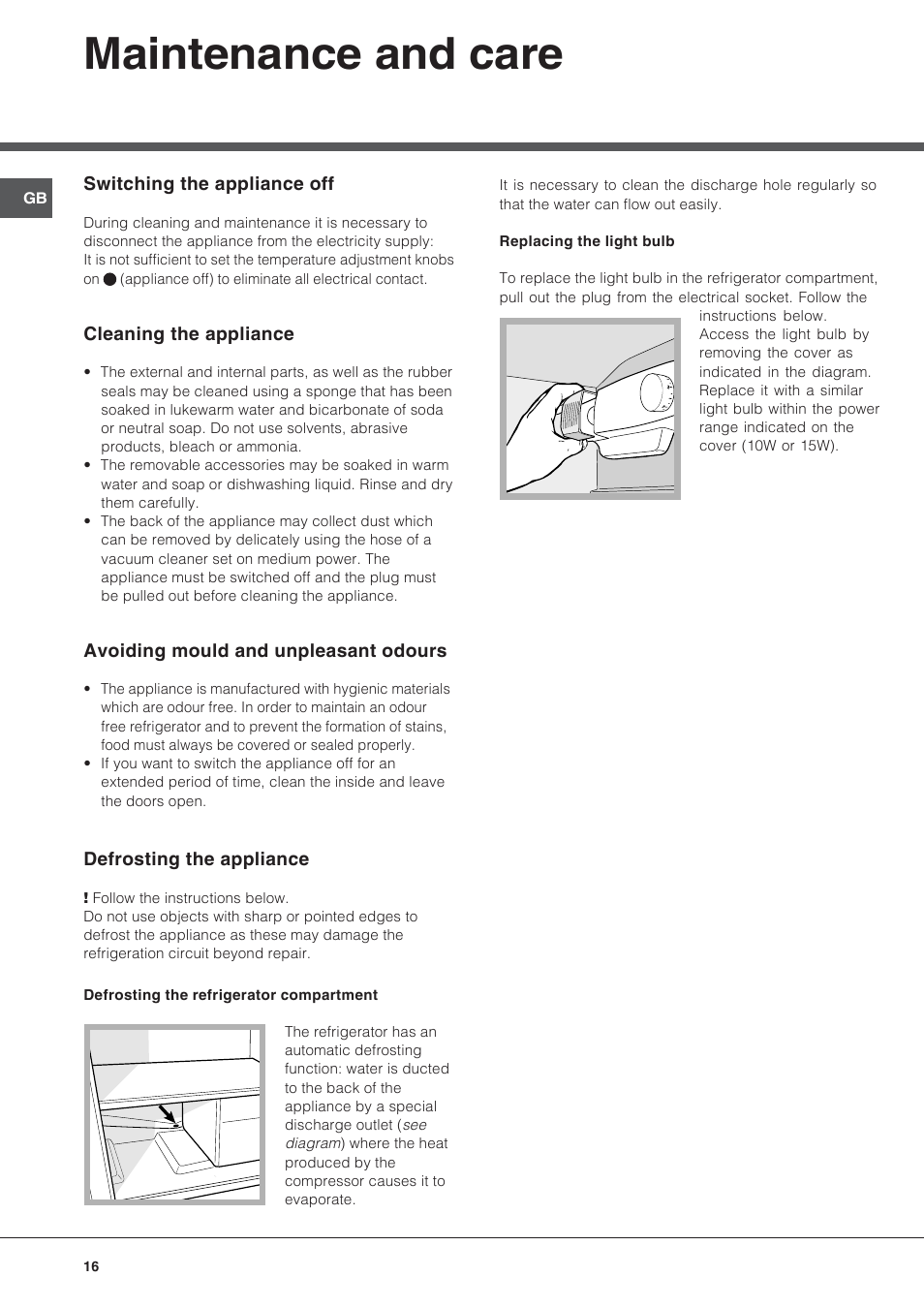 Maintenance and care | Hotpoint Ariston BS 30 series User Manual | Page 16 / 48