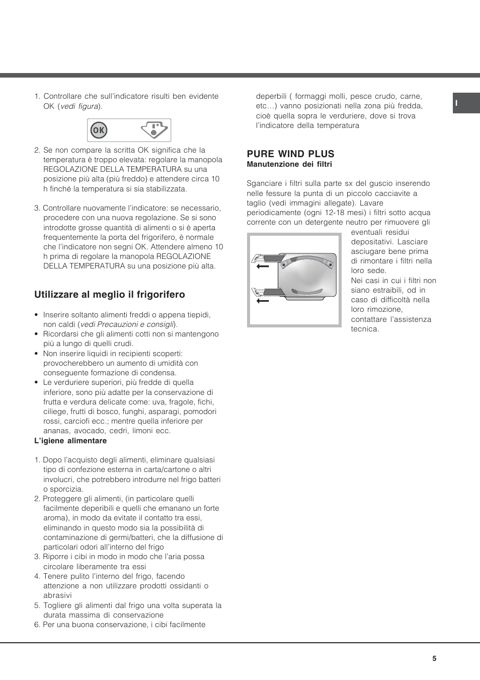 Utilizzare al meglio il frigorifero, Pure wind plus | Hotpoint Ariston BS 30 series User Manual | Page 5 / 48