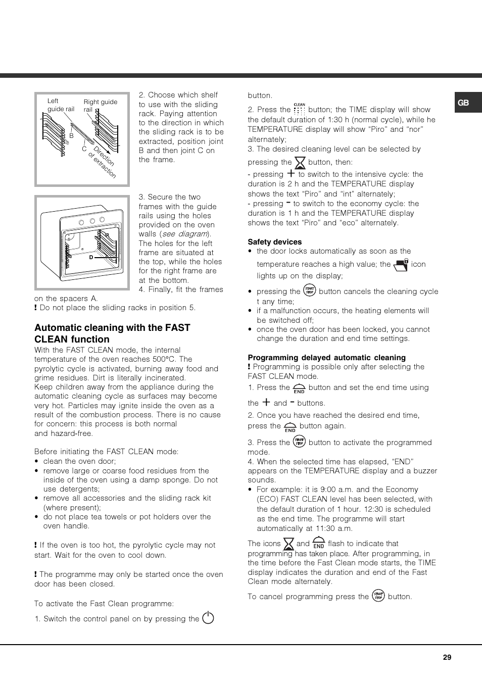 Automatic cleaning with the fast clean function | Hotpoint Ariston FK 1039EL P.20 X-HA User Manual | Page 29 / 80