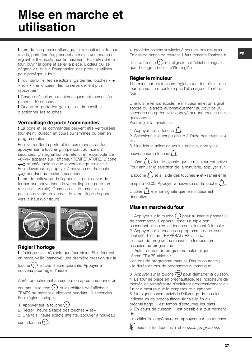 Mise en marche et utilisation, Ko ok ok | Hotpoint Ariston FK 1039EL P.20 X-HA User Manual | Page 37 / 80
