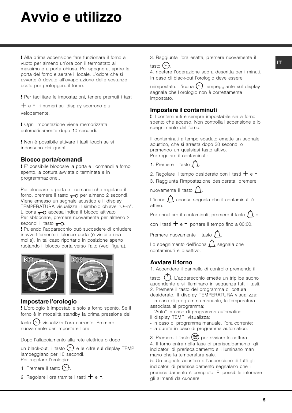 Avvio e utilizzo, Ko ok ok | Hotpoint Ariston FK 1039EL P.20 X-HA User Manual | Page 5 / 80