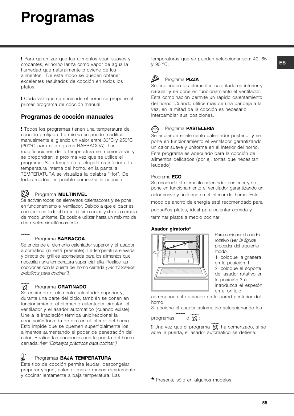 Programas | Hotpoint Ariston FK 1039EL P.20 X-HA User Manual | Page 55 / 80
