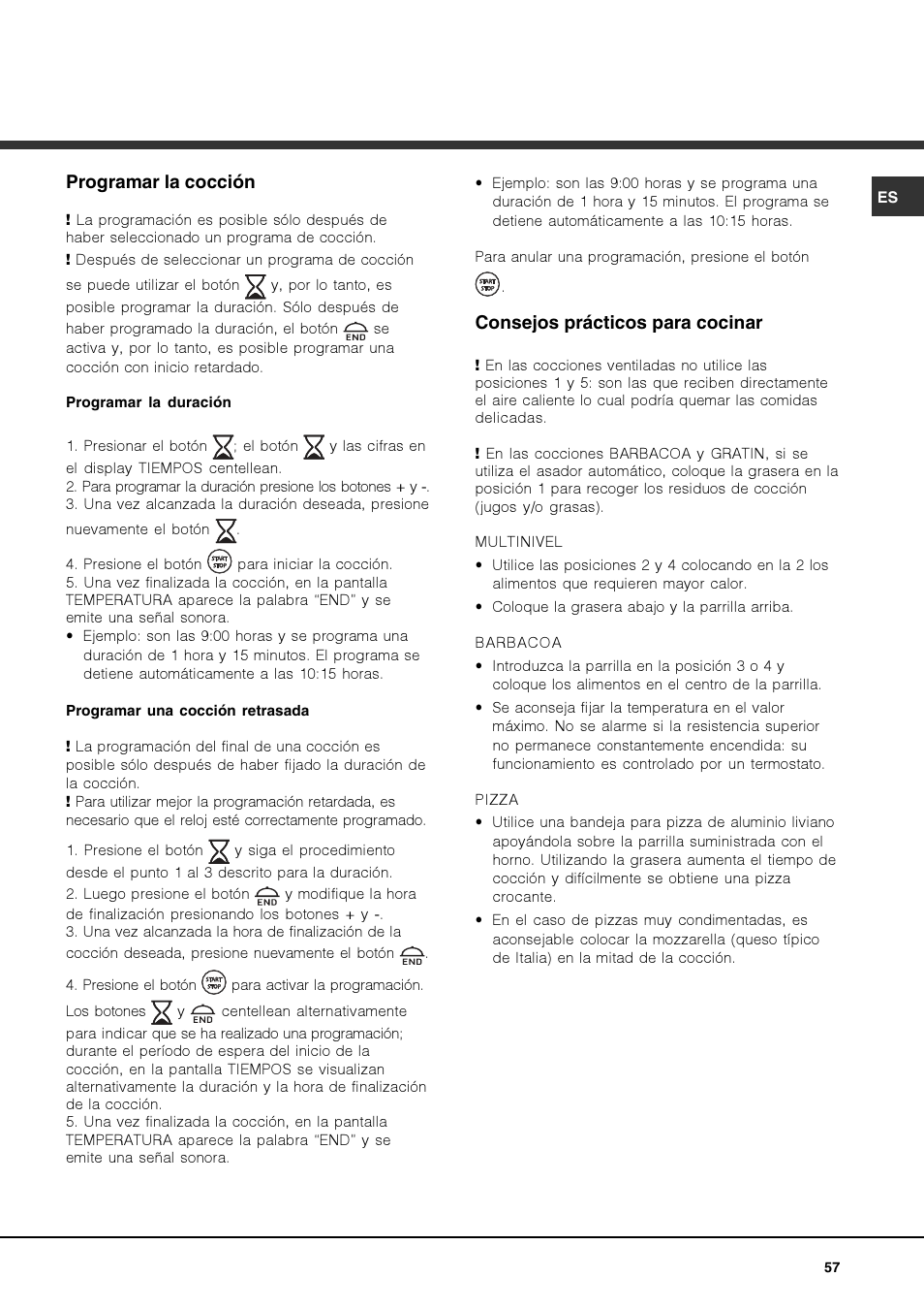 Programar la cocción, Consejos prácticos para cocinar | Hotpoint Ariston FK 1039EL P.20 X-HA User Manual | Page 57 / 80