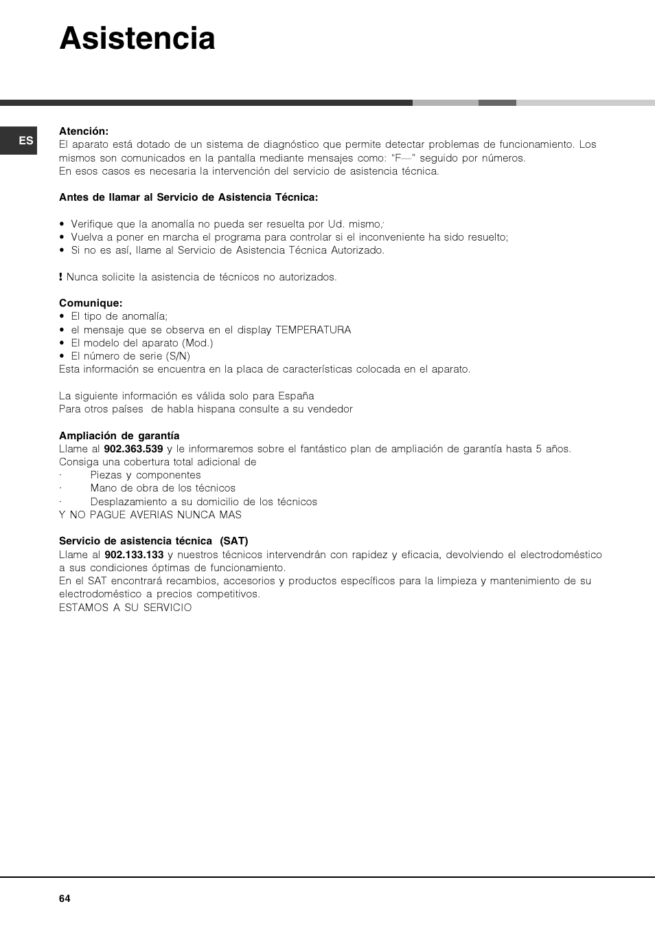 Asistencia | Hotpoint Ariston FK 1039EL P.20 X-HA User Manual | Page 64 / 80