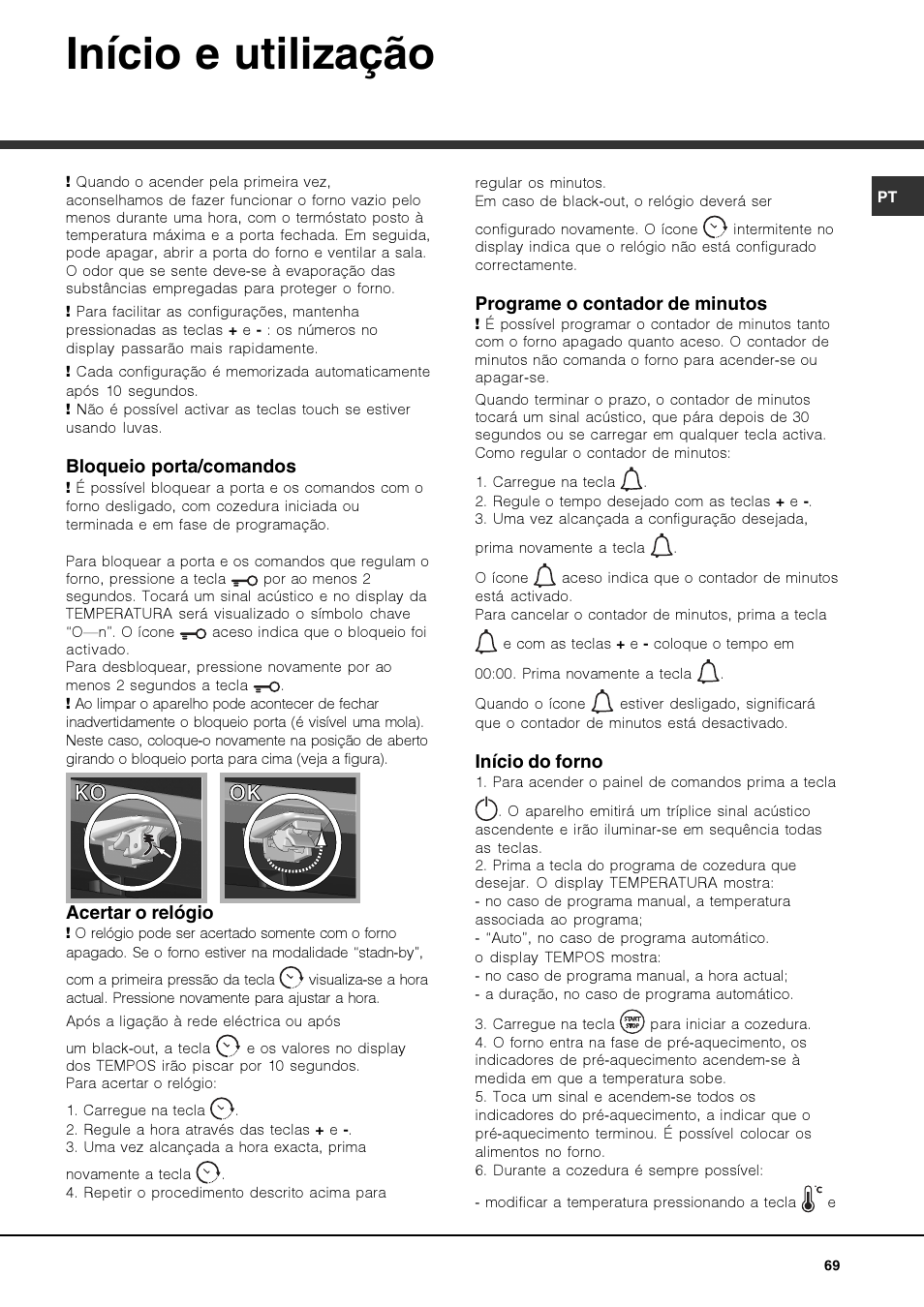 Início e utilização, Ko ok ok | Hotpoint Ariston FK 1039EL P.20 X-HA User Manual | Page 69 / 80