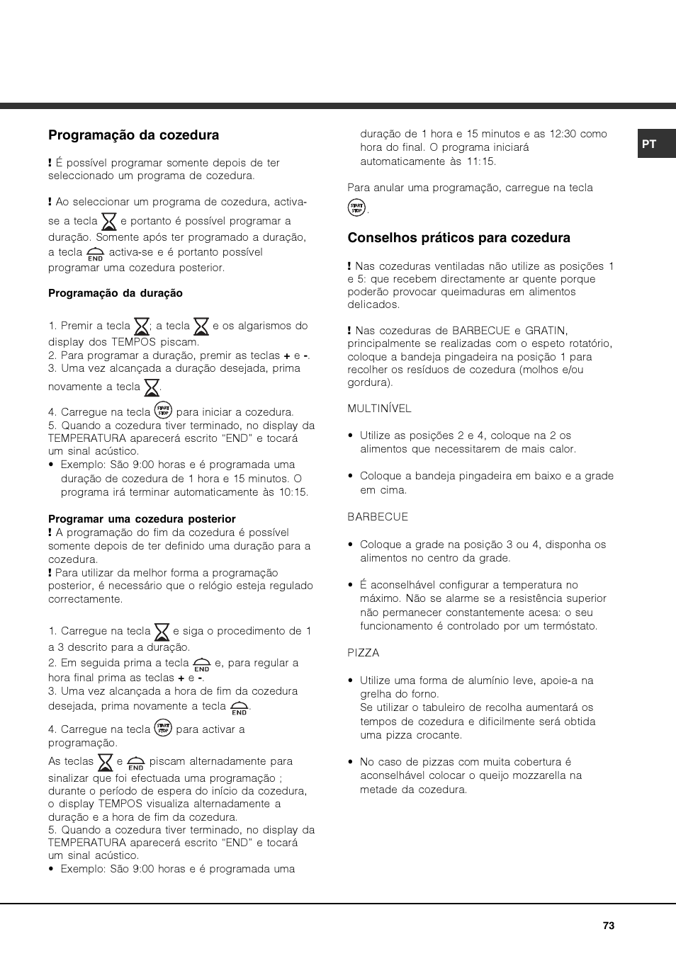 Programação da cozedura, Conselhos práticos para cozedura | Hotpoint Ariston FK 1039EL P.20 X-HA User Manual | Page 73 / 80