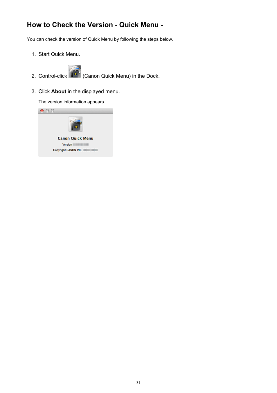 How to check the version - quick menu | Canon PIXMA MG3550 User Manual | Page 31 / 31