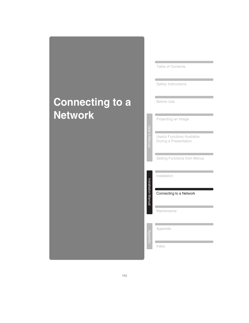 Connecting to a network, P165 | Canon XEED SX6000 User Manual | Page 165 / 240