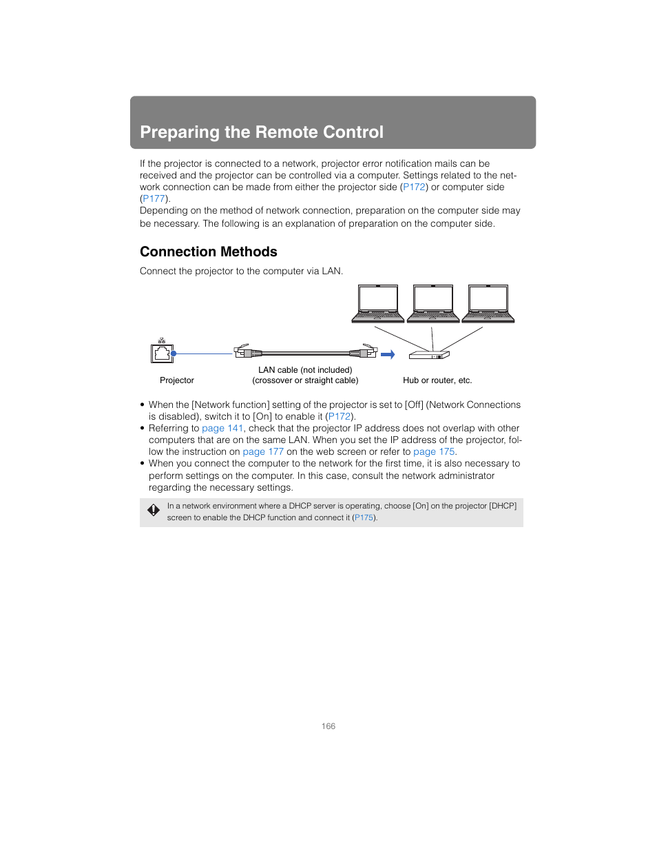 Preparing the remote control, Connection methods, P166 | An port | Canon XEED SX6000 User Manual | Page 166 / 240