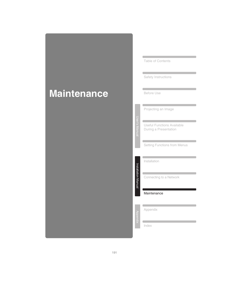 Maintenance | Canon XEED SX6000 User Manual | Page 191 / 240