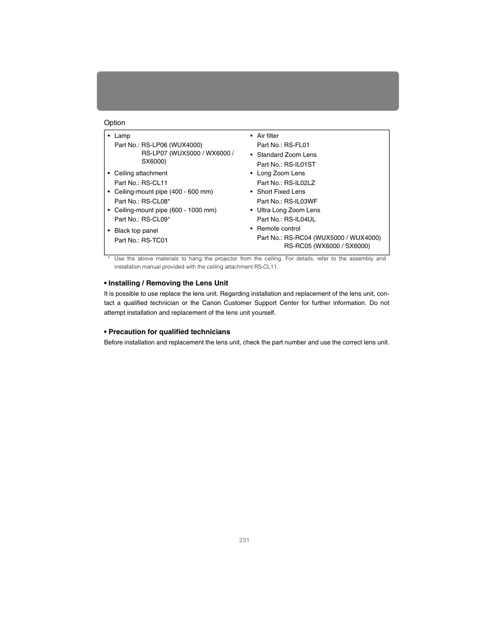 P231 | Canon XEED SX6000 User Manual | Page 231 / 240