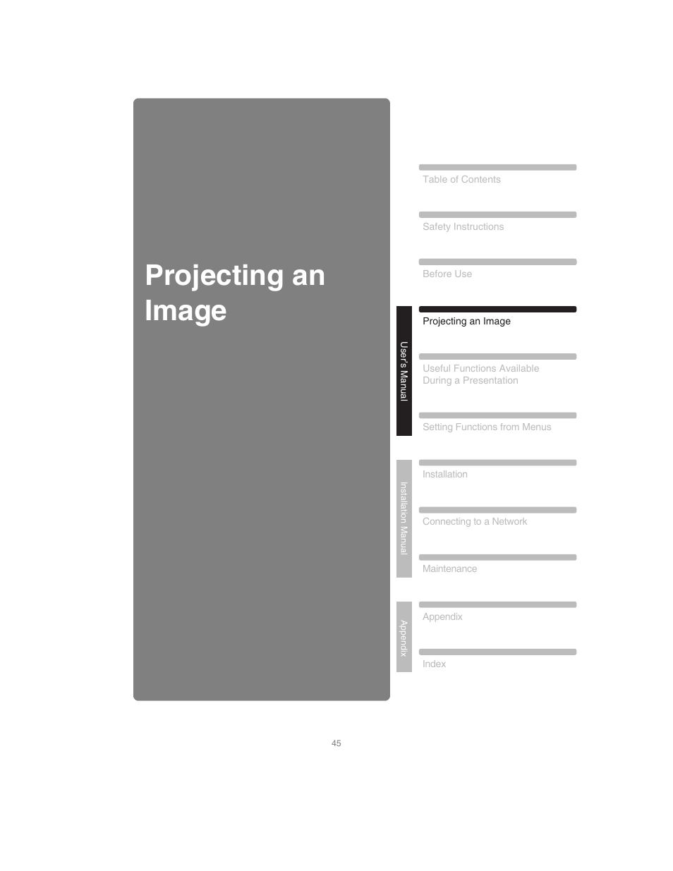 Projecting an image | Canon XEED SX6000 User Manual | Page 45 / 240