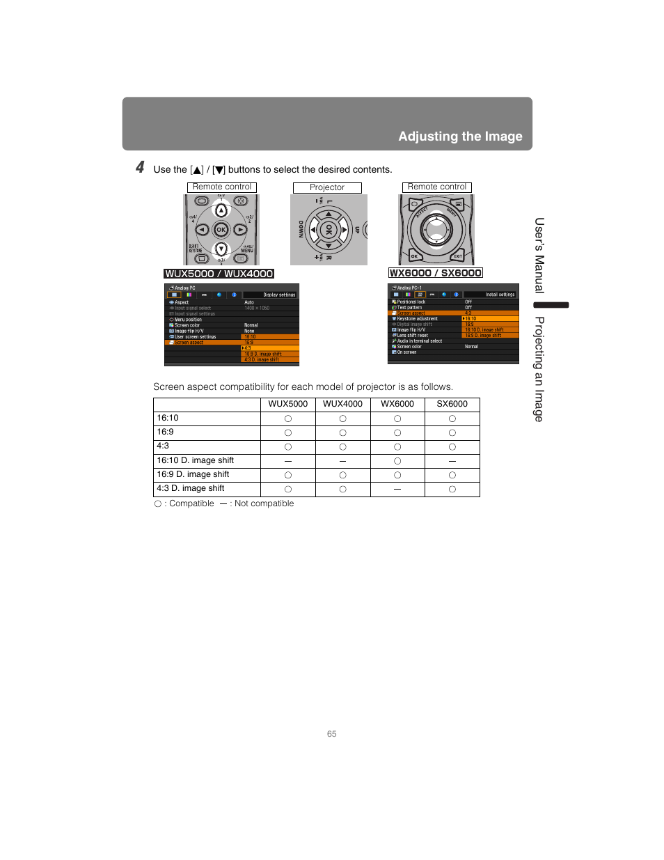 Adjusting the image | Canon XEED SX6000 User Manual | Page 65 / 240