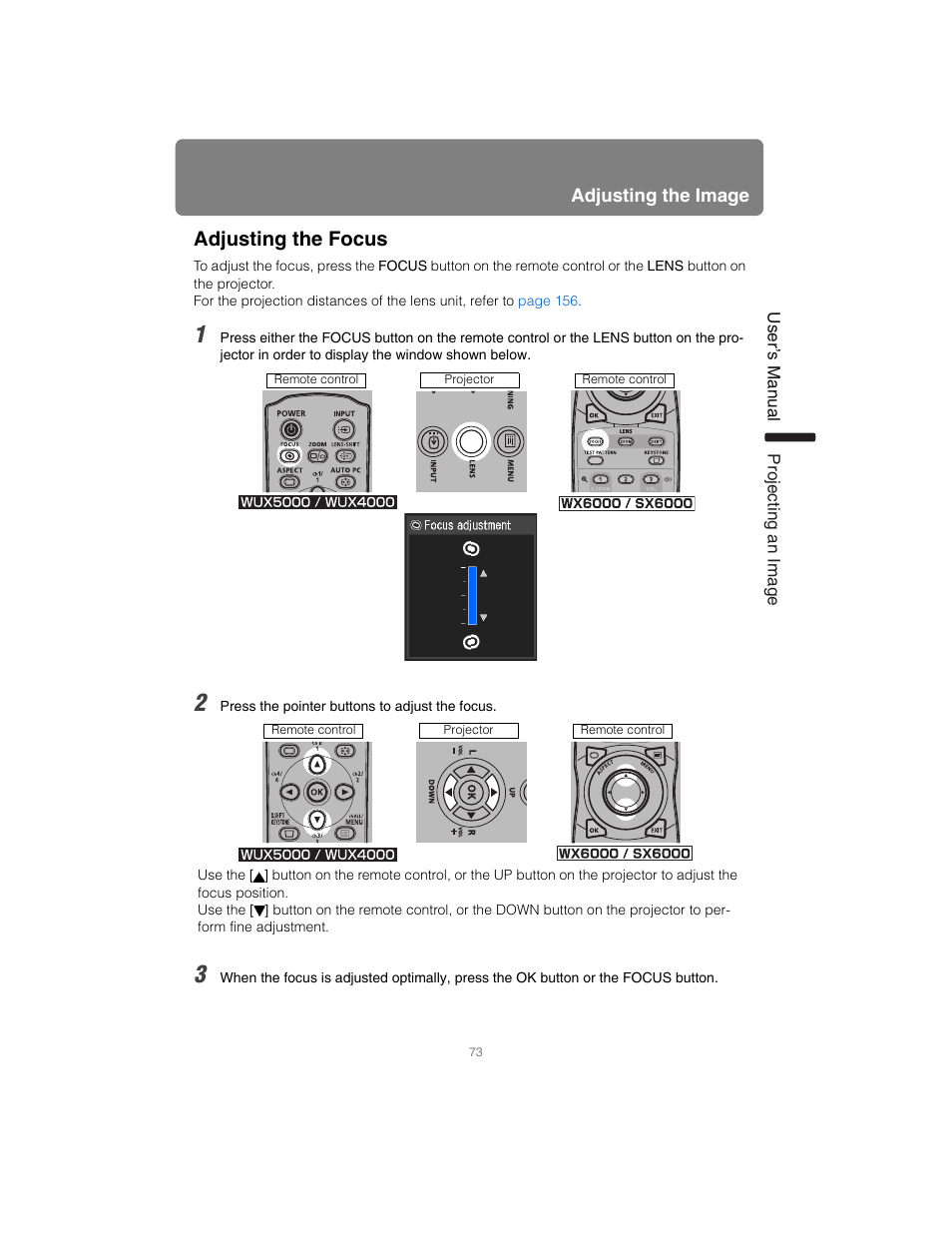 Adjusting the focus | Canon XEED SX6000 User Manual | Page 73 / 240