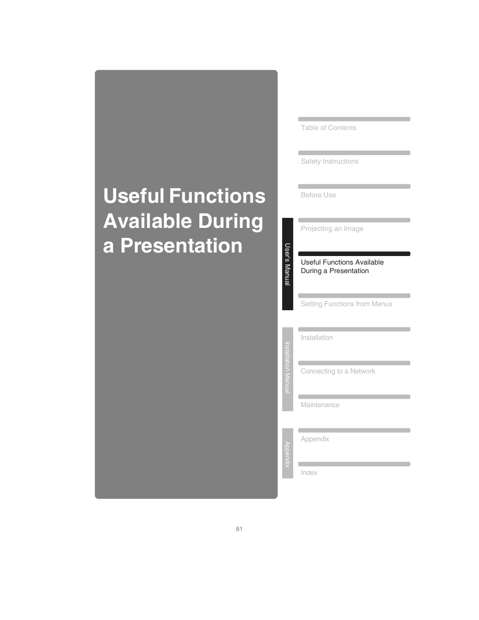 Useful functions available during a presentation | Canon XEED SX6000 User Manual | Page 81 / 240