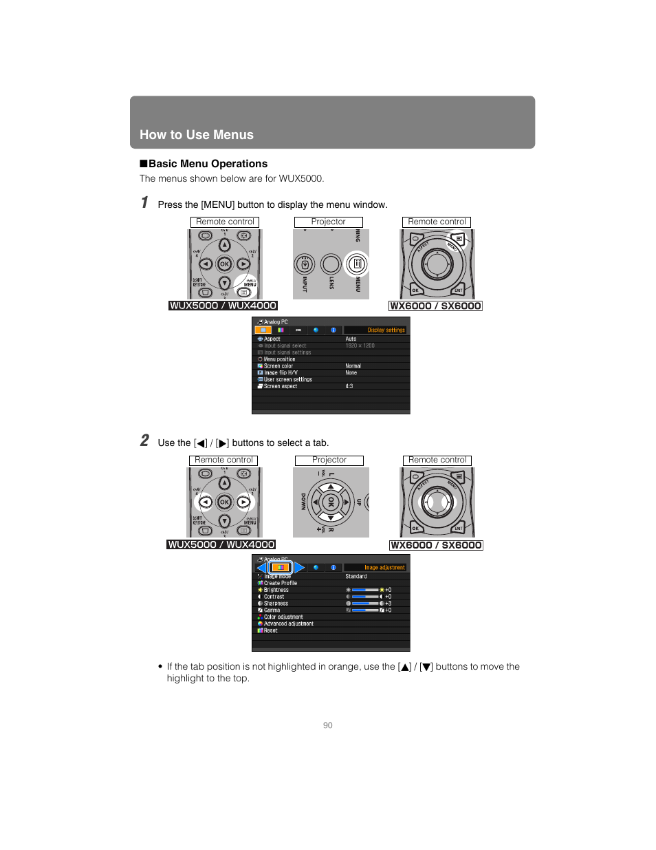 Basic menu operations, Pointer buttons, How to use menus | Canon XEED SX6000 User Manual | Page 90 / 240