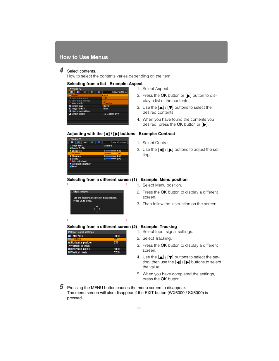 How to use menus | Canon XEED SX6000 User Manual | Page 92 / 240