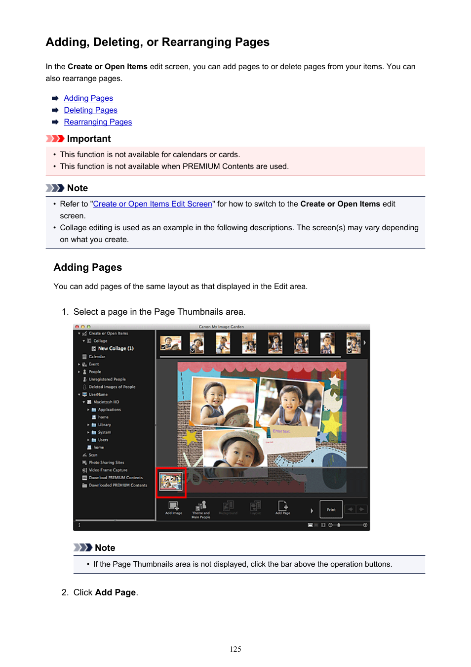 Adding, deleting, or rearranging pages | Canon PIXMA MX395 User Manual | Page 125 / 300