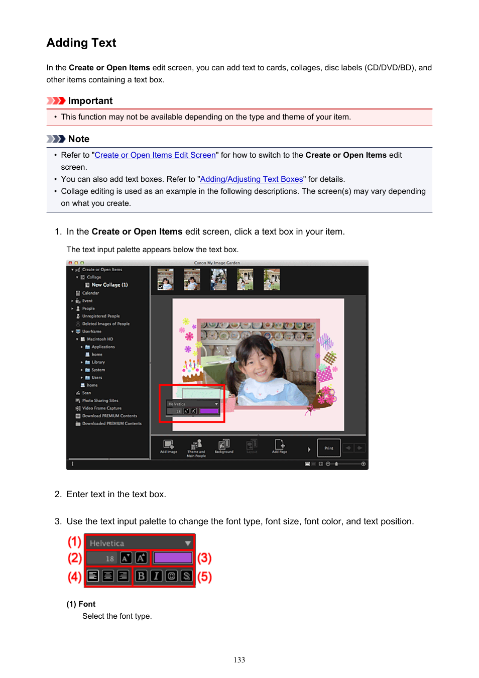 Adding text | Canon PIXMA MX395 User Manual | Page 133 / 300