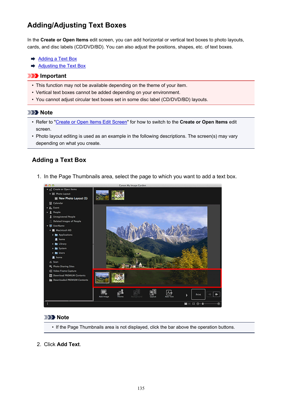 Adding/adjusting text boxes | Canon PIXMA MX395 User Manual | Page 135 / 300