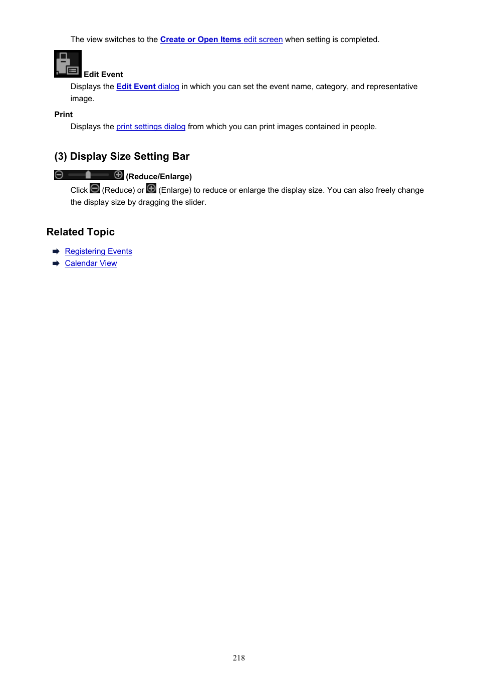 3) display size setting bar, Related topic | Canon PIXMA MX395 User Manual | Page 218 / 300