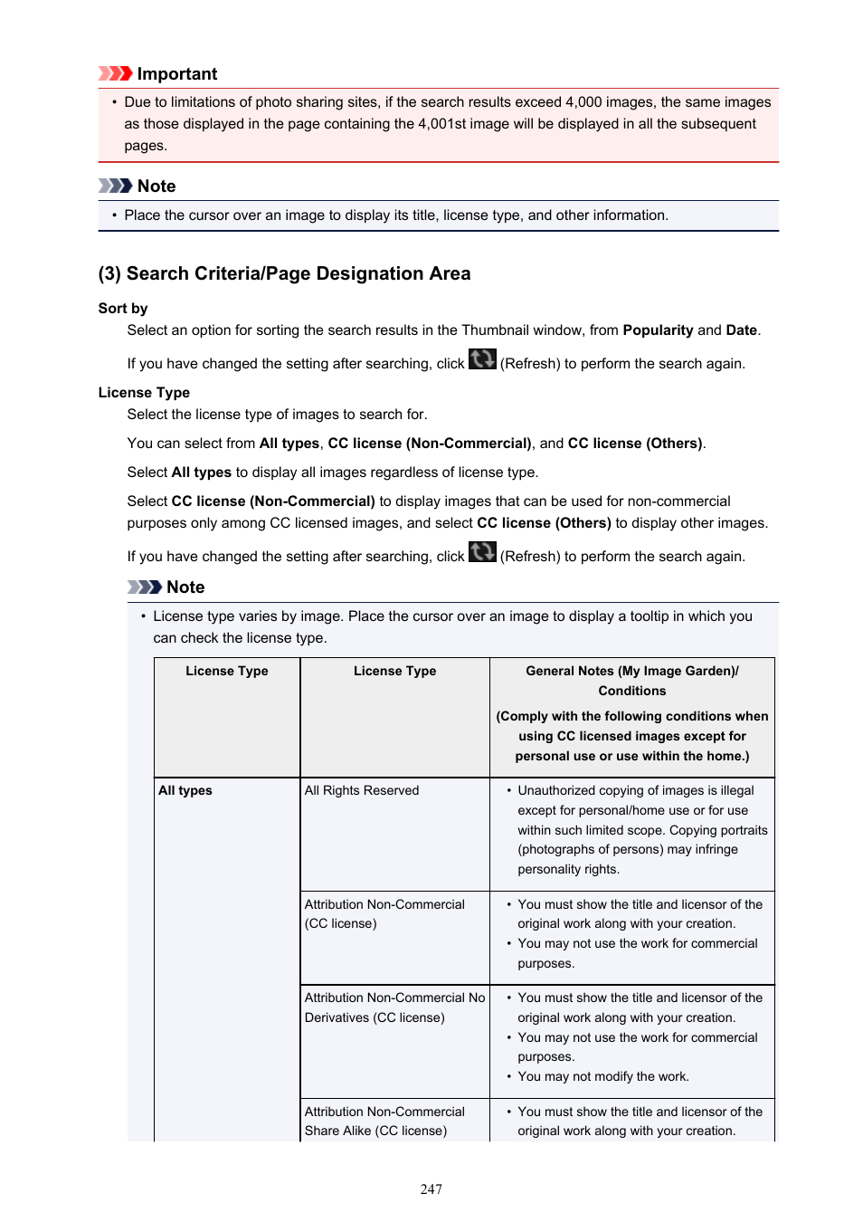 3) search criteria/page designation area, Important | Canon PIXMA MX395 User Manual | Page 247 / 300