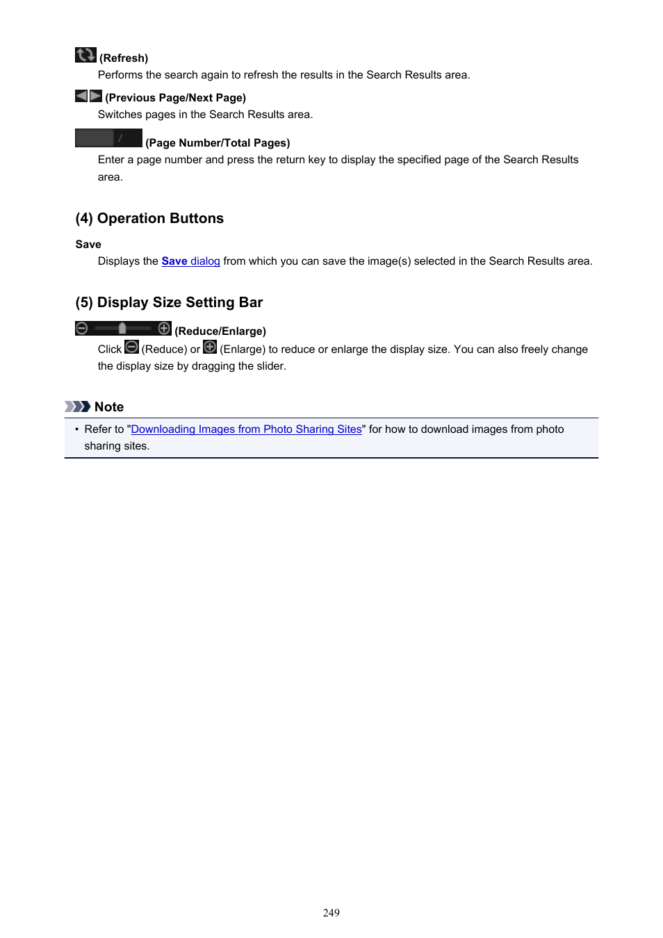 4) operation buttons, 5) display size setting bar | Canon PIXMA MX395 User Manual | Page 249 / 300