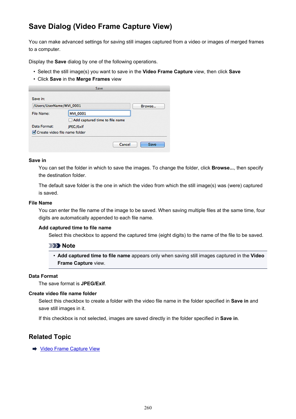 Save dialog (video frame capture view), Save dialog | Canon PIXMA MX395 User Manual | Page 260 / 300