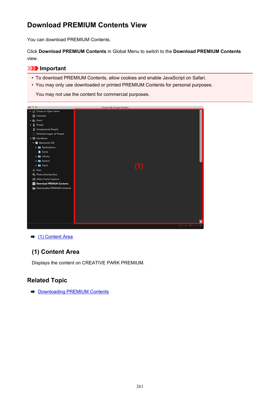 Download premium contents view, Switches to the | Canon PIXMA MX395 User Manual | Page 261 / 300