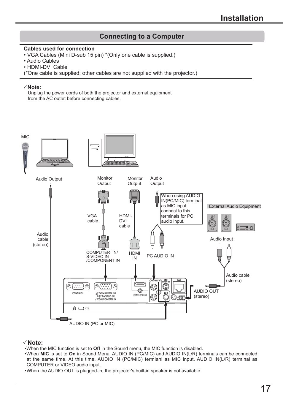 Connecting to a computer, Installation | Canon LV-7392A User Manual | Page 17 / 84