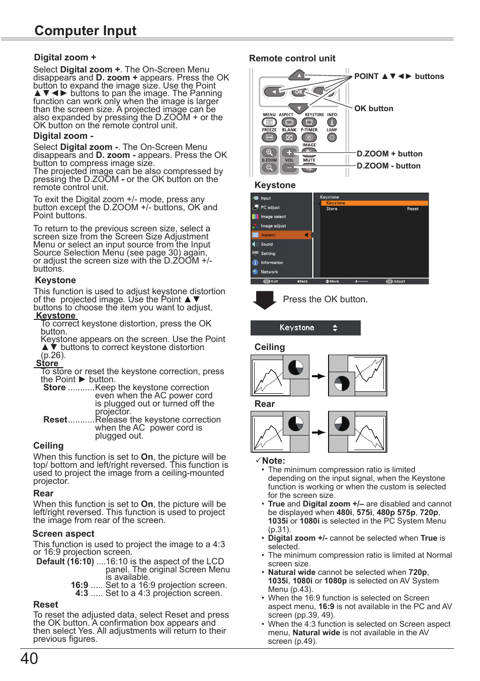 Video input, Computer input | Canon LV-7392A User Manual | Page 40 / 84