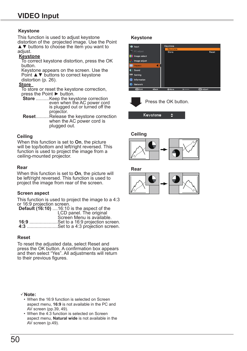 Setting, Video input | Canon LV-7392A User Manual | Page 50 / 84