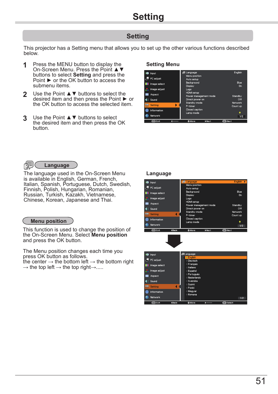 Setting, Video input | Canon LV-7392A User Manual | Page 51 / 84