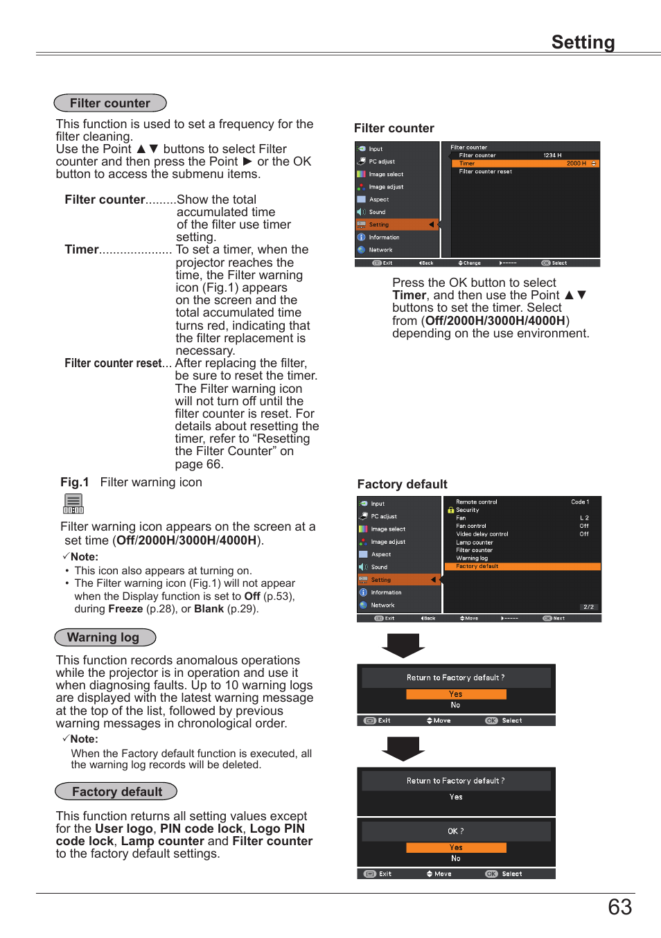 Setting | Canon LV-7392A User Manual | Page 63 / 84