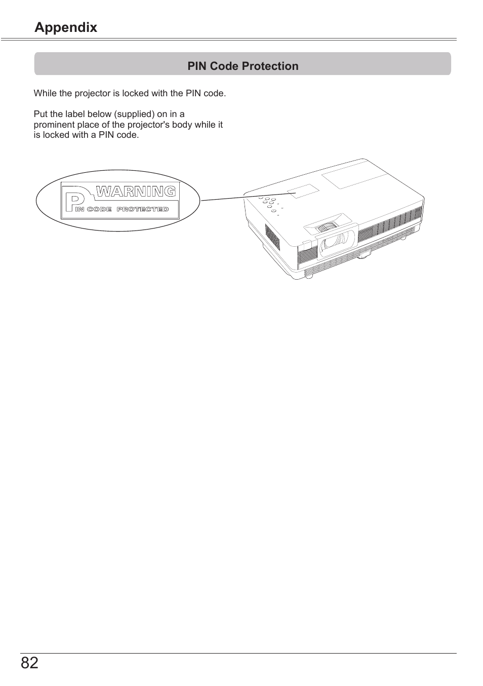 Pin code protection, Appendix | Canon LV-7392A User Manual | Page 82 / 84