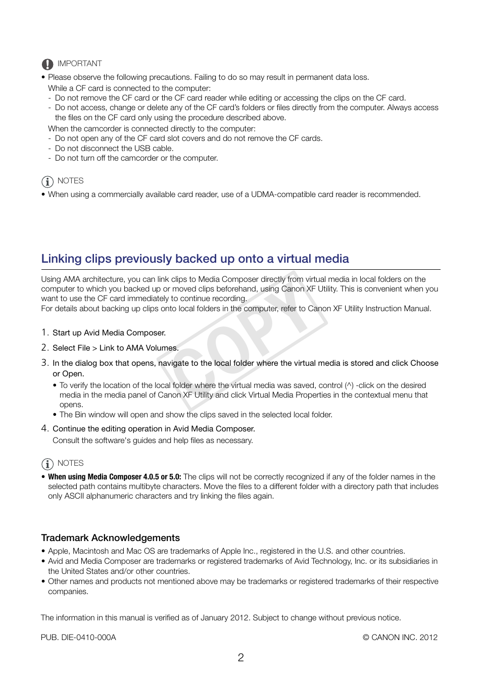 Cop y | Canon XF305 User Manual | Page 2 / 2