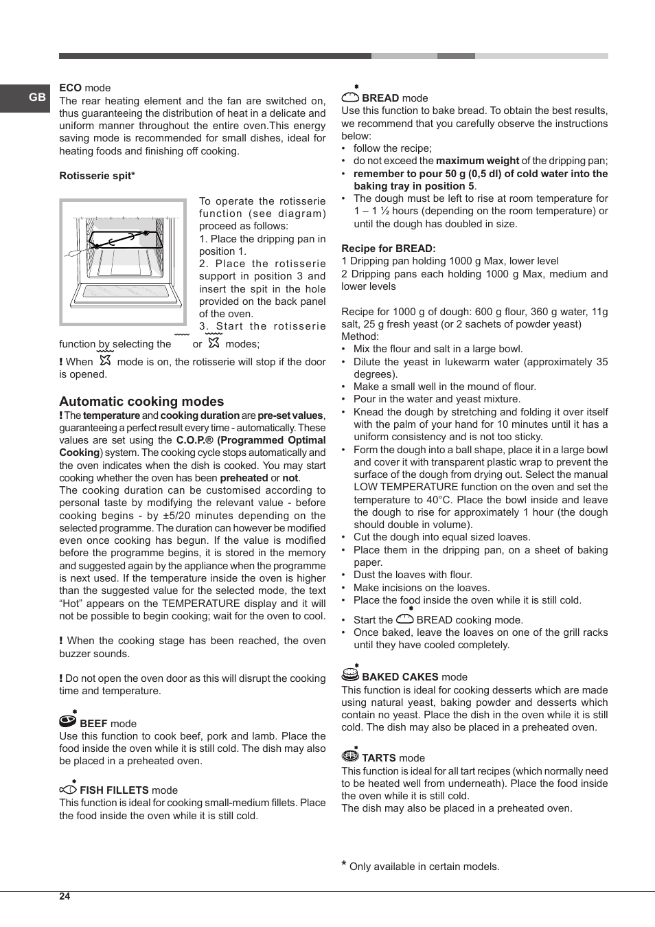Automatic cooking modes | Hotpoint Ariston Style FH 1039 P IX-HA S User Manual | Page 24 / 60