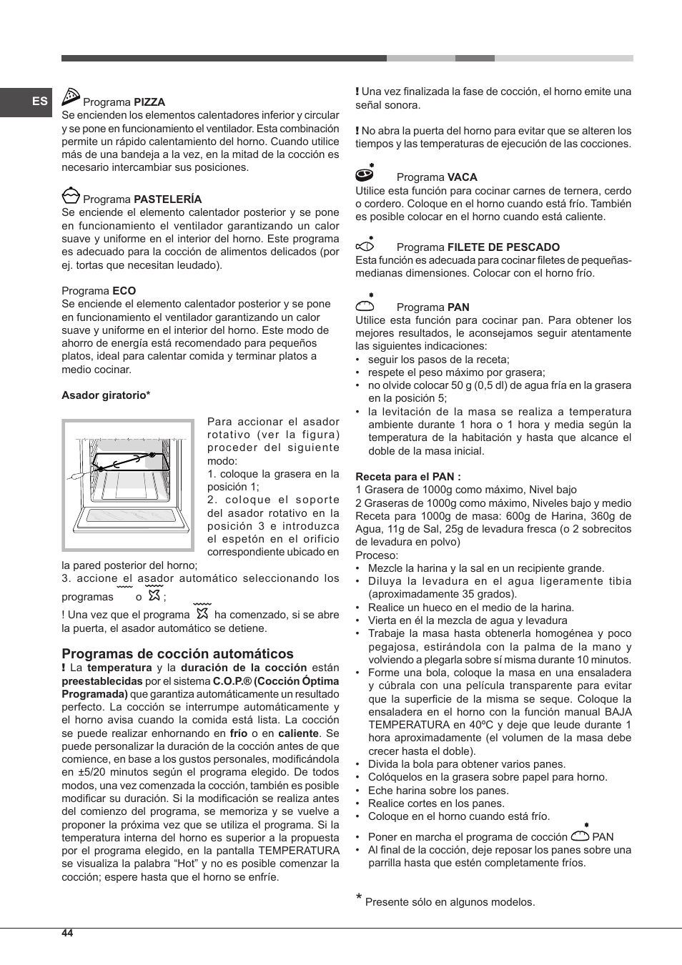 Programas de cocción automáticos | Hotpoint Ariston Style FH 1039 P IX-HA S User Manual | Page 44 / 60