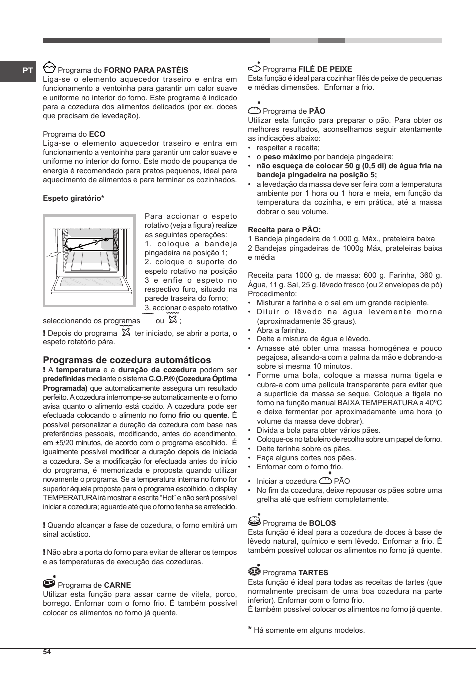 Programas de cozedura automáticos | Hotpoint Ariston Style FH 1039 P IX-HA S User Manual | Page 54 / 60
