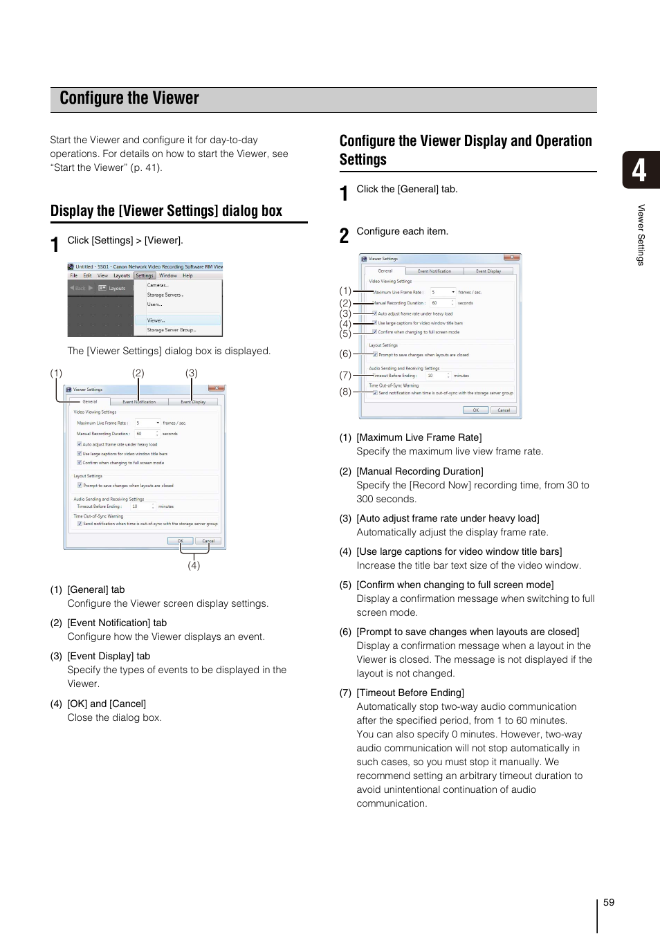 Configure the viewer, Display the [viewer settings] dialog box, P. 59) | Canon VB-M700F User Manual | Page 59 / 138