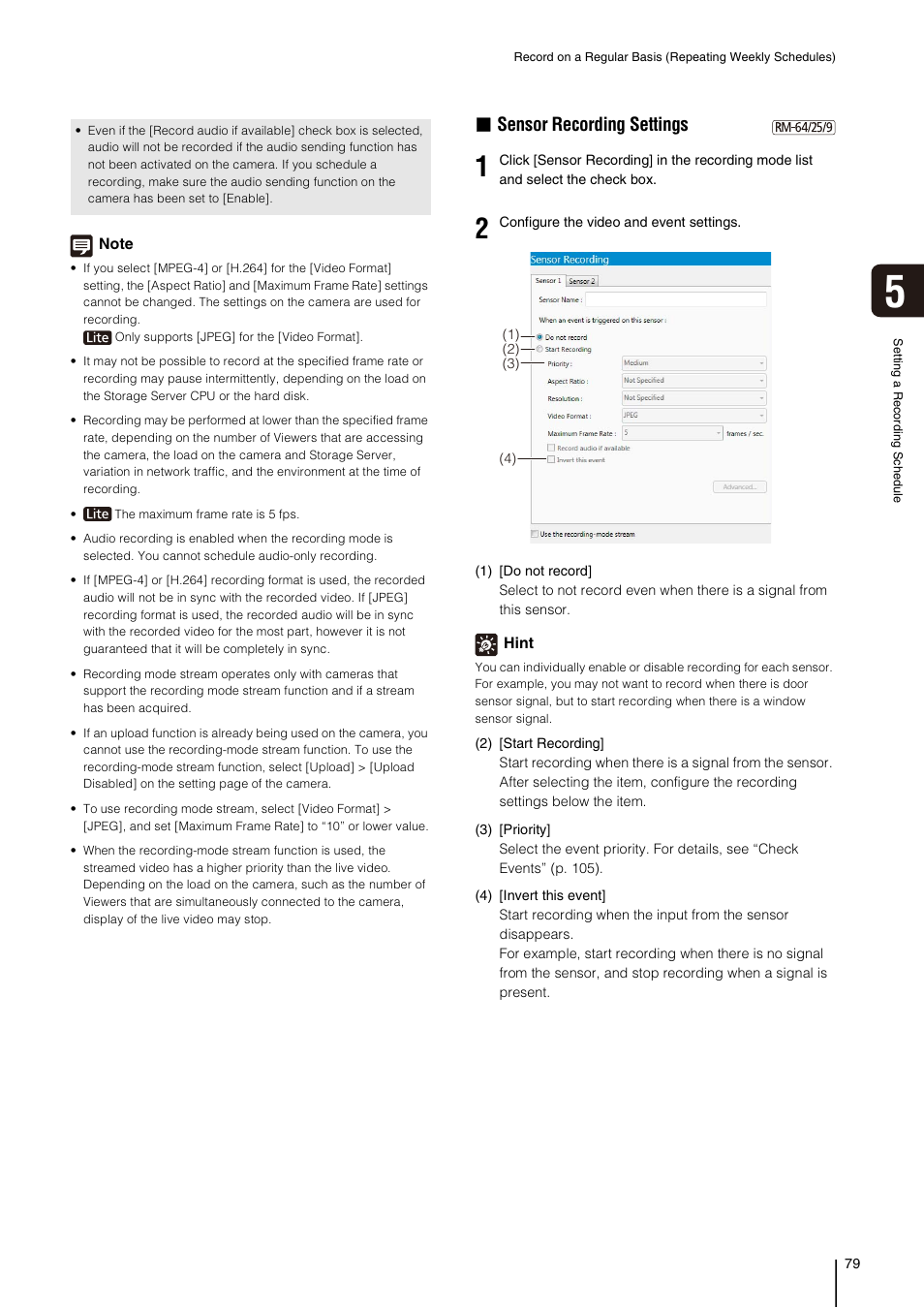 P. 79), Sensor, Recording settings | P. 79 and, Sensor recording settings | Canon VB-M700F User Manual | Page 79 / 138